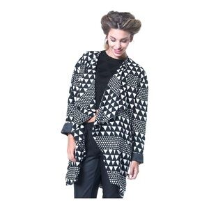 MinkPink Sparks Fly Cardigan M Black White Geometric Print Draped Open